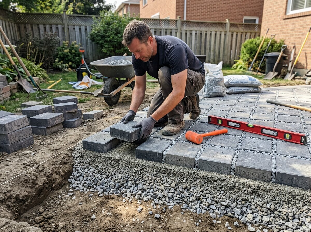 Installing permeable pavers over an open-graded stone base