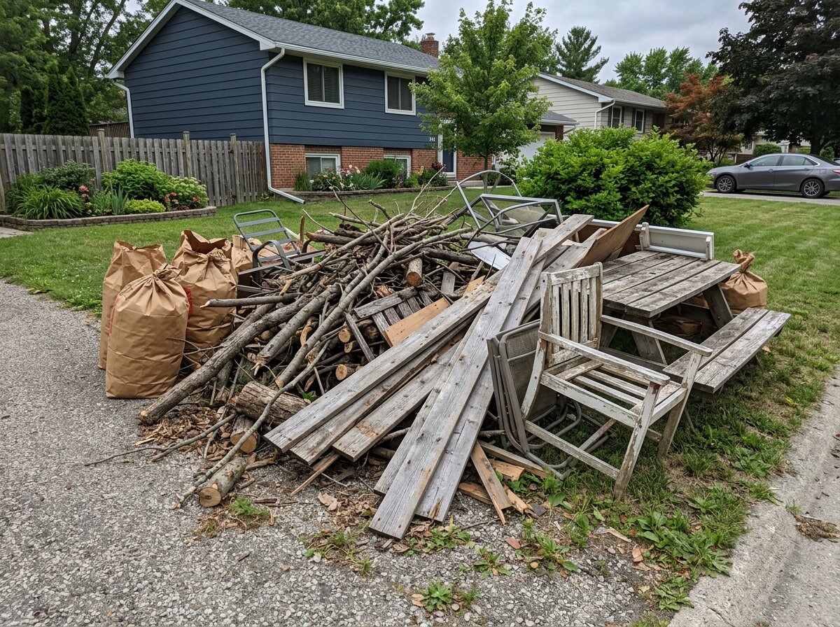Large residential pile of yard waste ready for professional junk removal